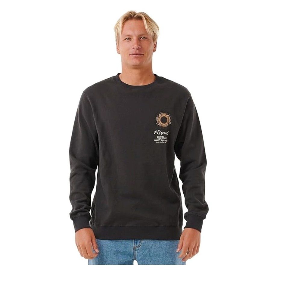 RIP CURL Men's Sunset Desto Crew Sweatshirt, Size XL,  Washed Black Aus. RR