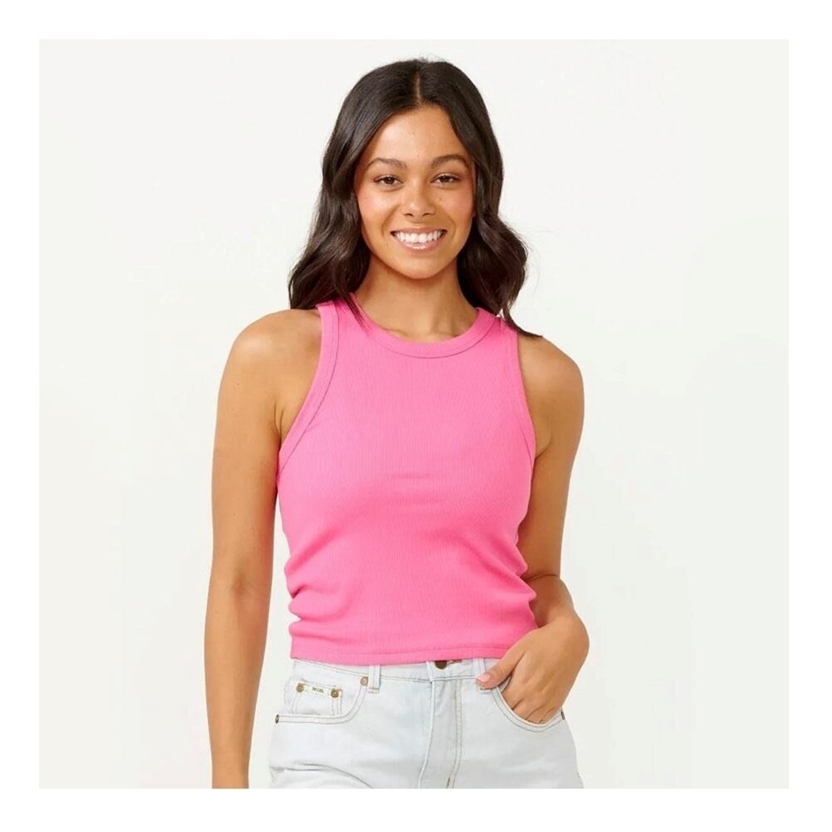 RIP CURL Women's Classic Ribbed Tank Top, Hot Pink, Size S. RRP: $39.99. B