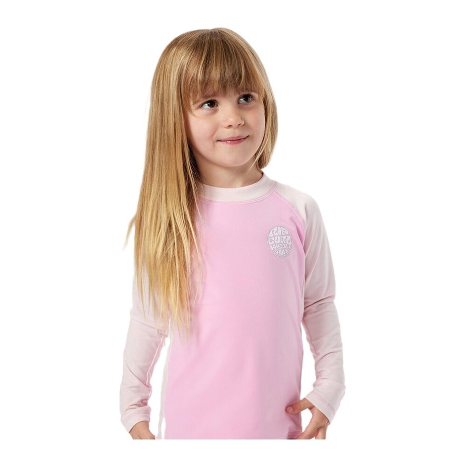 RIP CURL Girl's Icons UV Brushed Long Sleeve Rash Vest - Bright Pink, Size