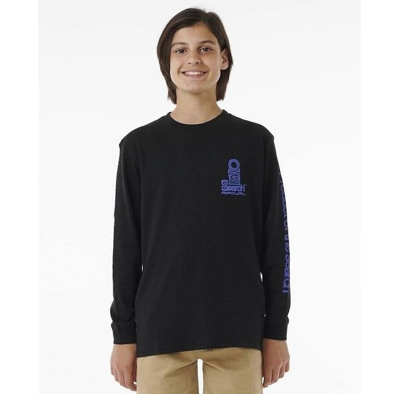 RIP CURL Boy's Search Stack Long Sleeve Crew Neck T-Shirt, Size 12, Black.