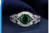 1.0ct Green stones 925 Sterling Silver Ring (s925)-Adjustable