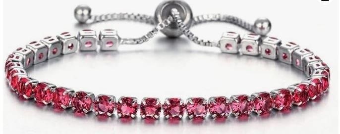 Red stones 925 Sterling Silver Tennis Bracelet (s925)-Adjustable