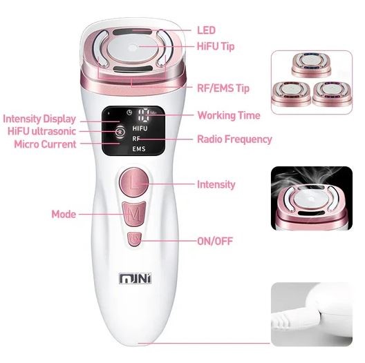 Mini HIFU & RF Facial Beauty Tool for Firming, Anti-Wrinkle, and Youthful R