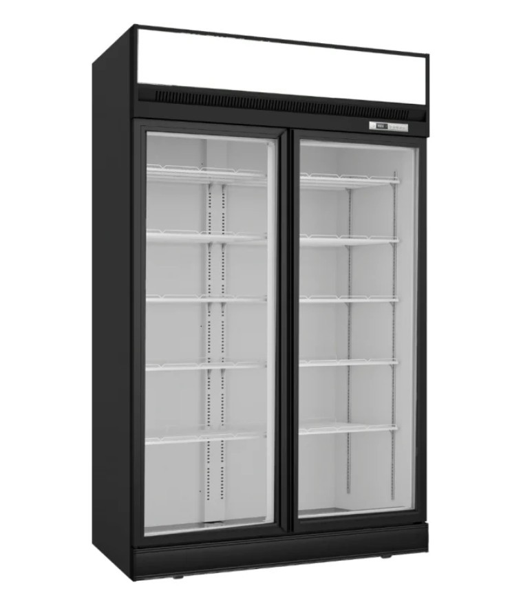 1006L Top Mounted Double Glass Door Black Upright Freezer