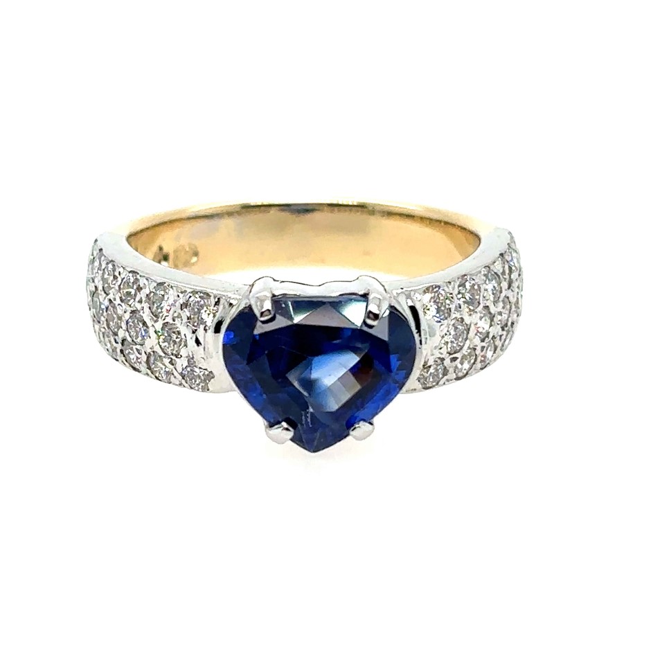 2.14ct Pear Cut Royal Blue Sapphire With AIG Cert. & 1.05ct 36 Stones Round