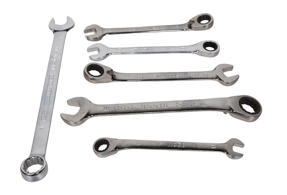 6 x SIDCHROME Open End Ratchet Ring Spanners, Sizes: 11mm, 2 x 14mm, 15mm,