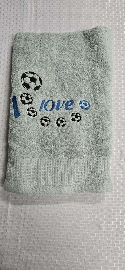 Soccer Hand Towel White, Embroided