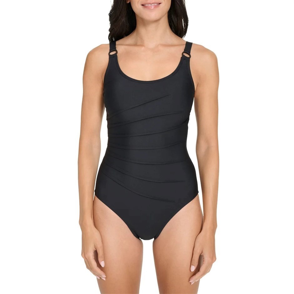 DKNY Women's Padded Swimsuit, Size L, Black (Starburst).  Buyers Note - Dis