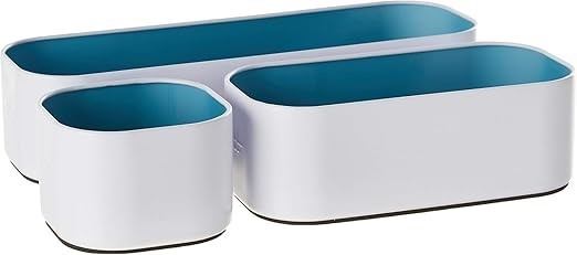 2 x THREE BY THREE SEATTLE 3 Piece Metal Stacking Bins + Drawer Organizers