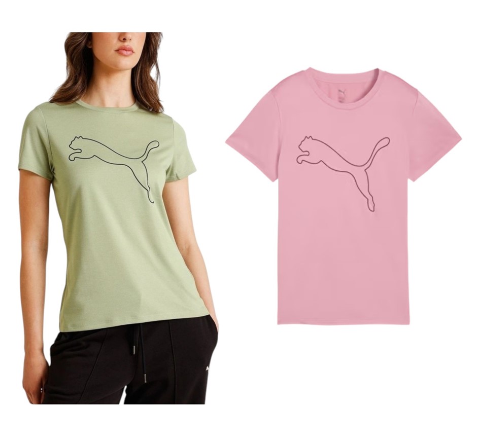 2 x PUMA Women's Tad Essential Heather Logo Tees, Size M, Lux Army & Poised