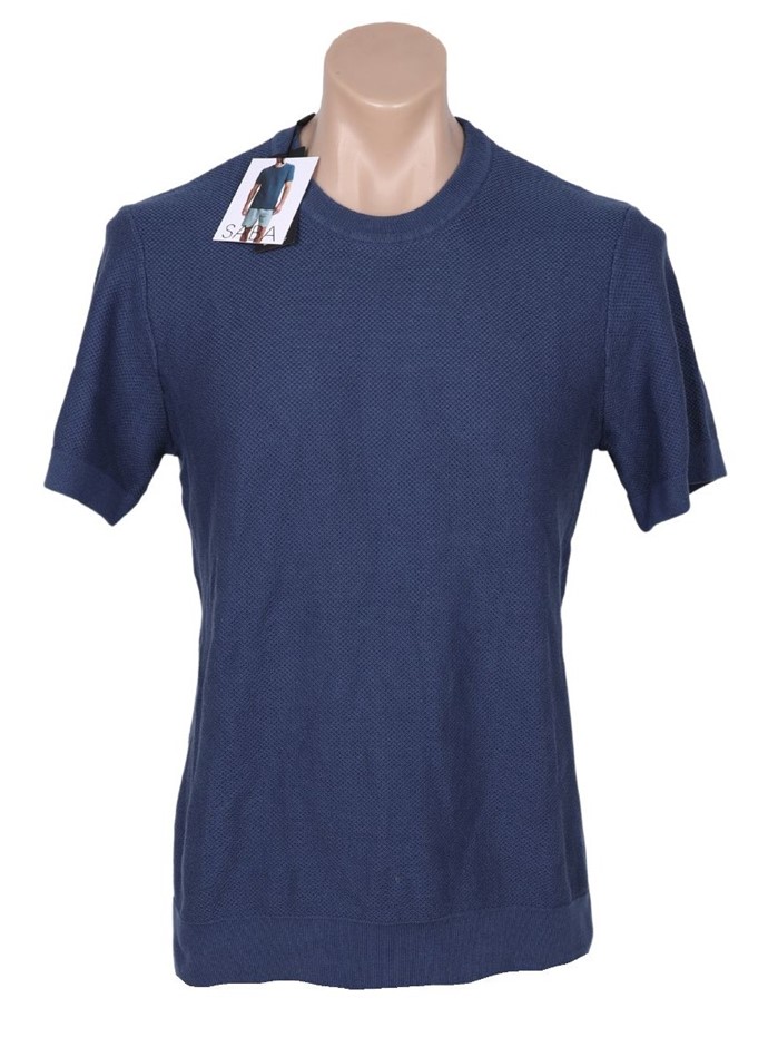 SABA Men's Knitted Textured Tee, Size XXL, 100% Cotton, Denim Blue, AG24804