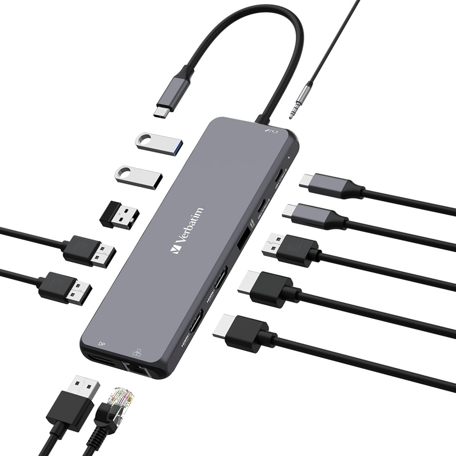 Verbatim USB-C Pro Multiport Hub: 13-in-1 Multiport Adapter with Dual HDMI,