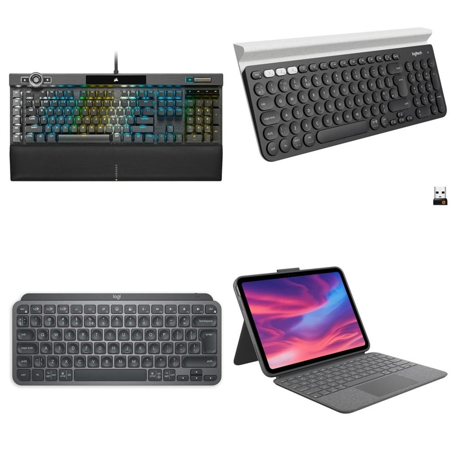 4 x Assorted Keyboards. 1 x CORSAIR K100 OPX Optical Keyboard. 1 x LOGITECH