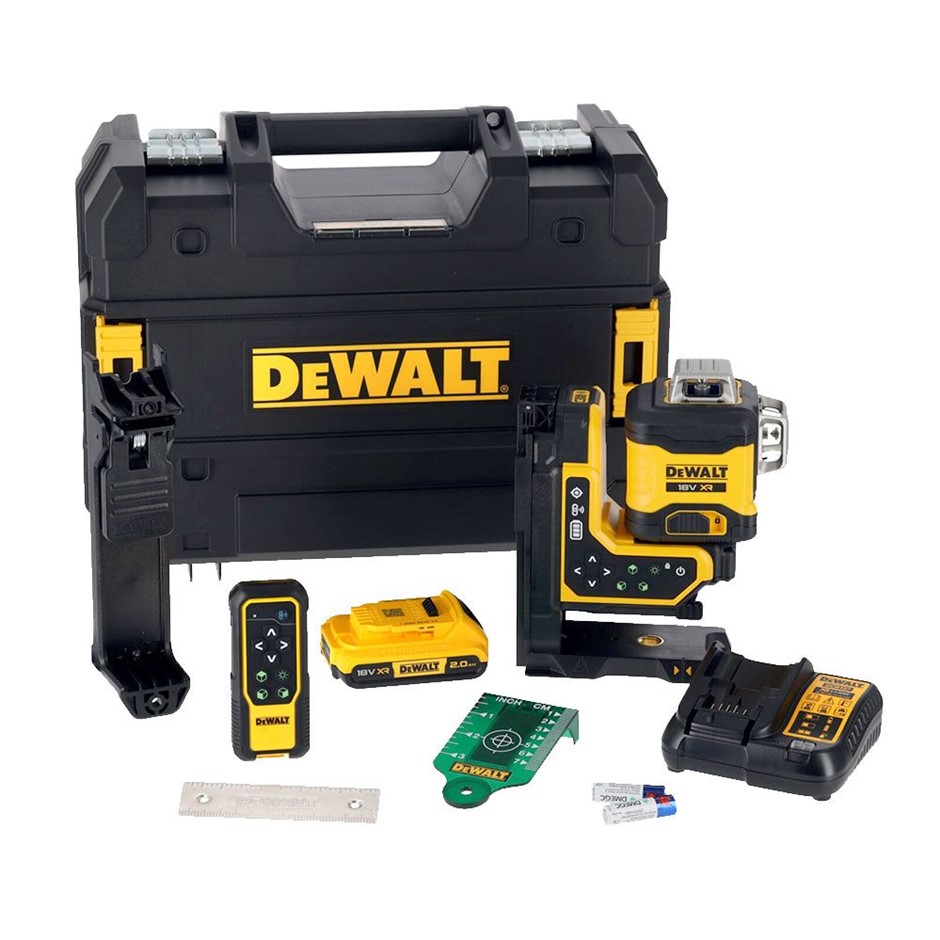 DeWALT 18V 3x360 Remote Control Green Beam Laser. NB: Has been use.