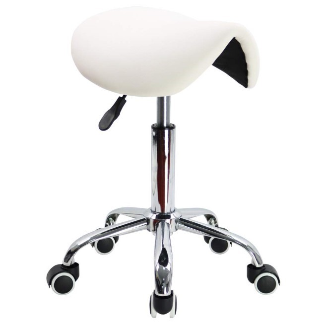 KKTONER Rolling Saddle Stool PU Leather Swivel Adjustable Rolling Stool wit