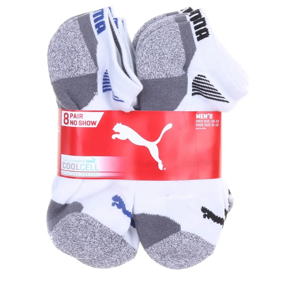 PUMA Men's 8 Pairs CoolCell Moisture Control Socks, Shoe Size 12-16, Sock S