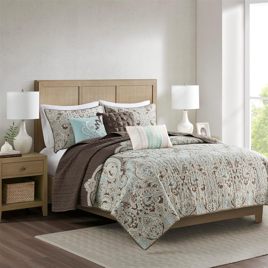 MADISON PARK Quilt Set Traditional Damask Design, All Season, Lightweight C