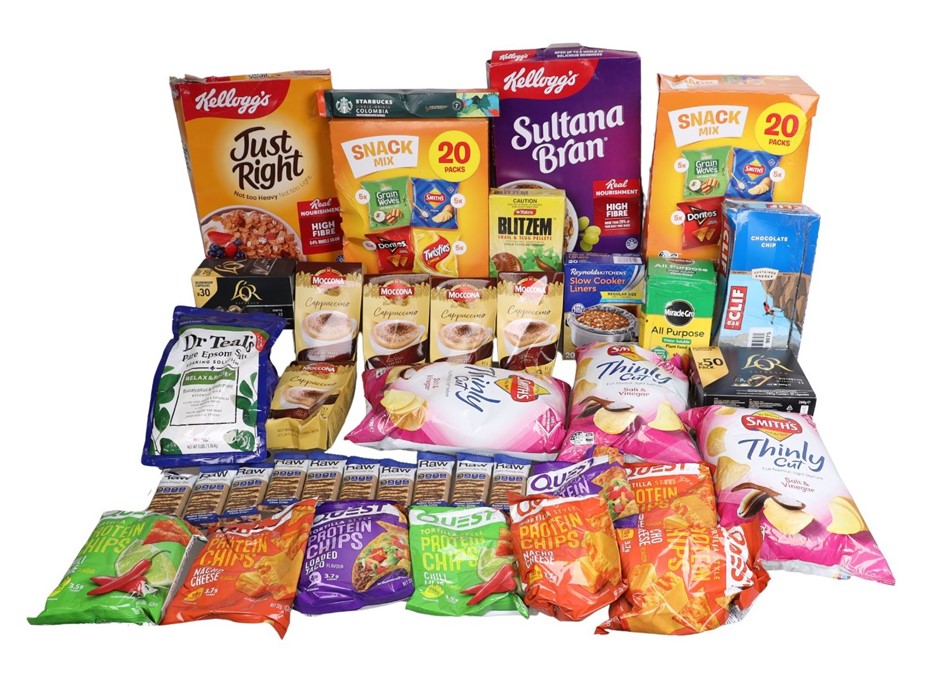 Assorted Grocery Food Products, Incl: KELLOGG'S, SMITH'S & More. N.B: Damag