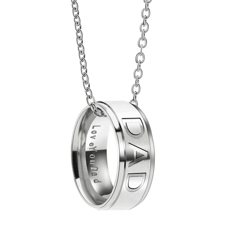 Men's Stainless Steel "Dad" Ring Pendant Necklace - DEMO