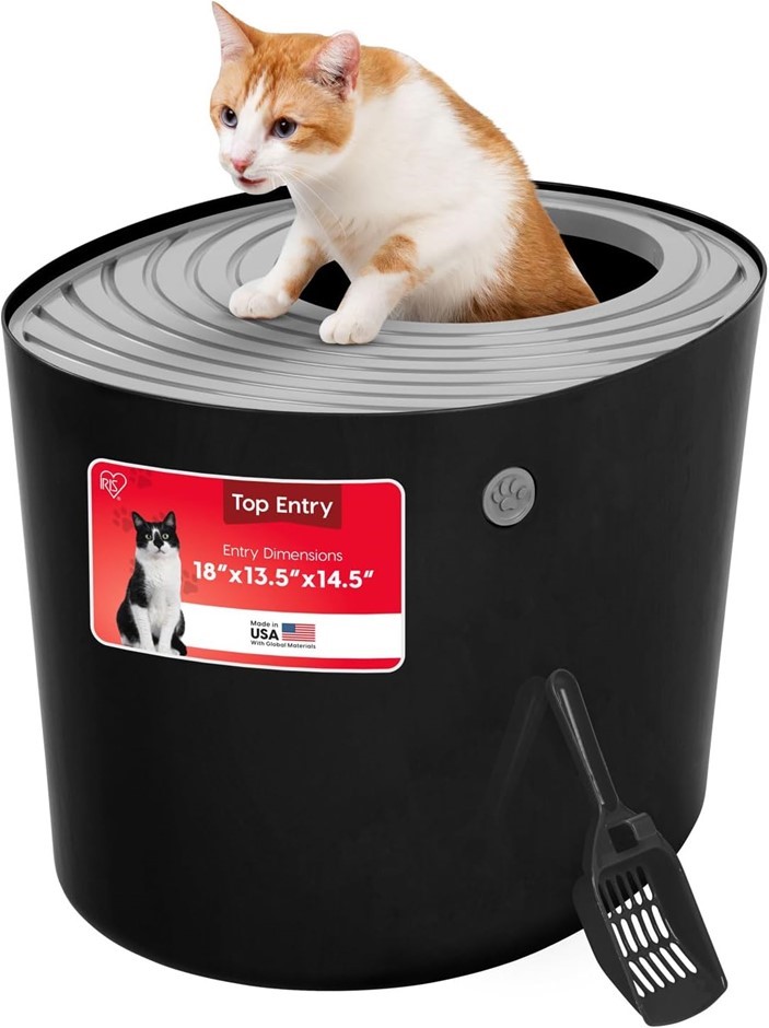 IRIS Top Entry Cat Litter Box, Black/Light Gray.