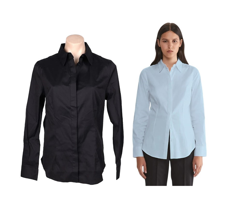 2 x SABA Women's Fitted Shirts, Size 10, 80% Cotton, Black & Light Blue, 16