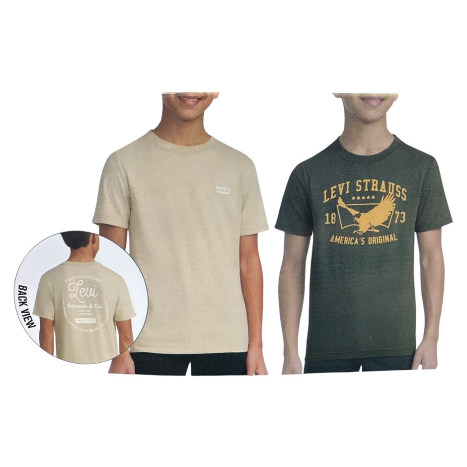 2-Pack LEVI'S Youth Tees, Size XL (15/16), 60% Cotton, Beige/Green.