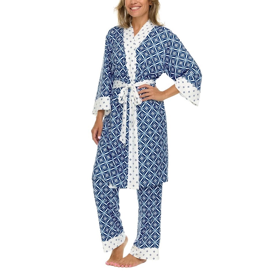 FLORA NIKROOZ Women's 3pc Lounge Set, Size XL, Navy.