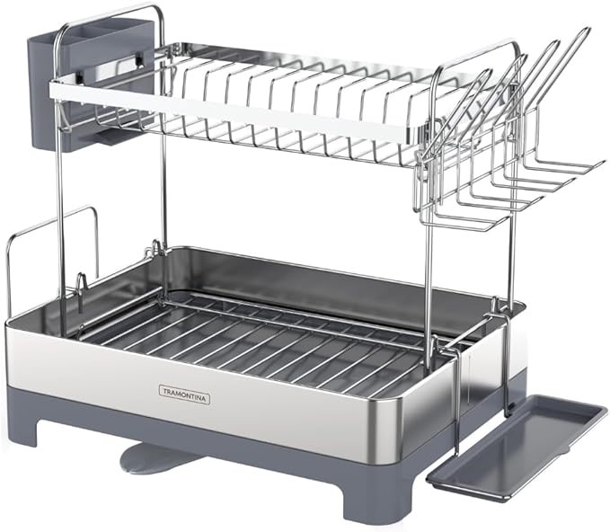 TRAMONTINA 2-Tier Dish Rack, Stainless Steel/Polypropylene