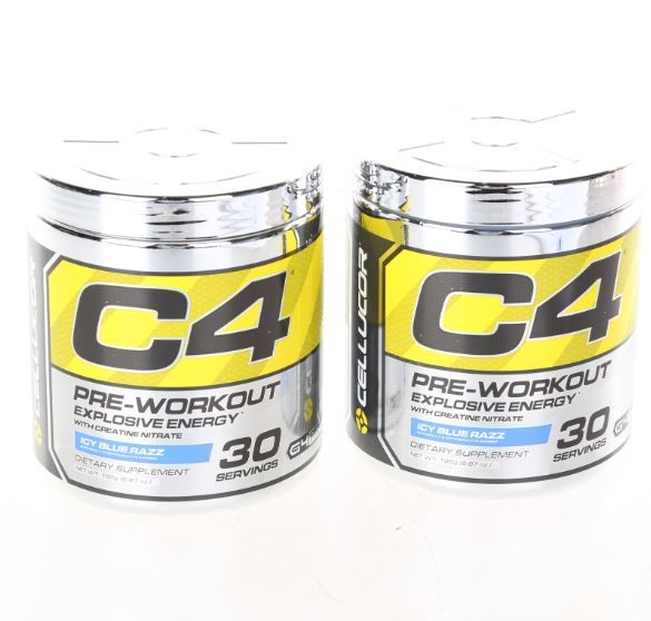 2 x CELLUCOR C4 PRE-WORKOUT Explosive Energy Icy Blue Razz, 30 Serves/ Can.