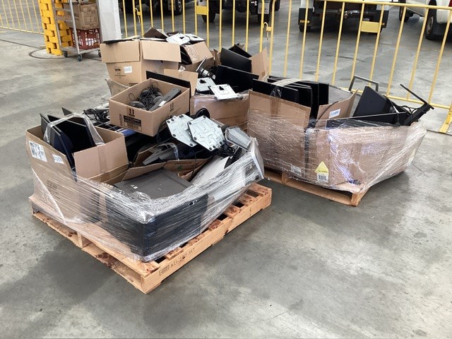 3 x Pallets Containing Assorted Computer Screens And Keyboards Plus More