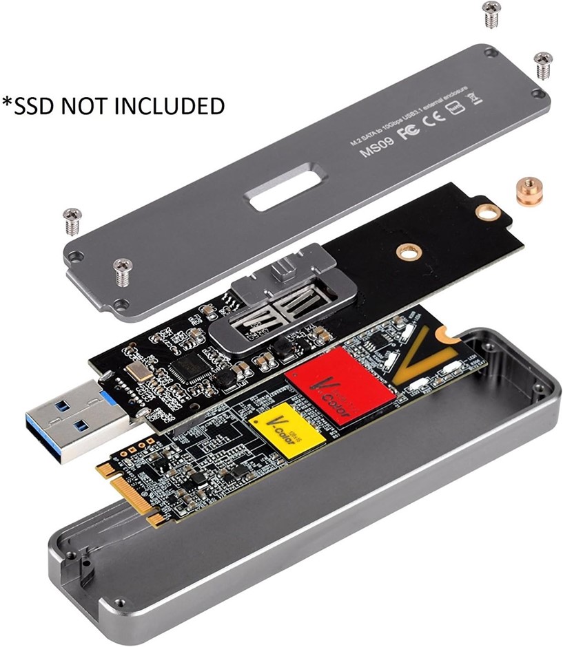 SILVERSTONE Technology M.2 SATA SSD to USB 3.1 Gen 2 Enclosure with Retract