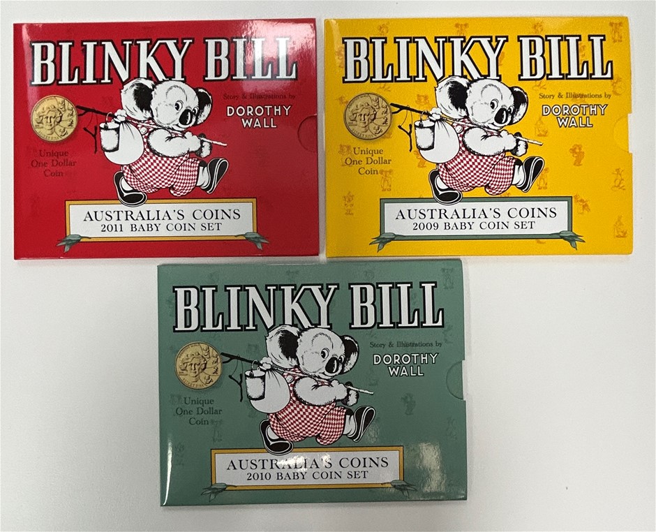 3 x 'Blinky Bill' Uncirculated Baby Coin Sets 2009/2010/201