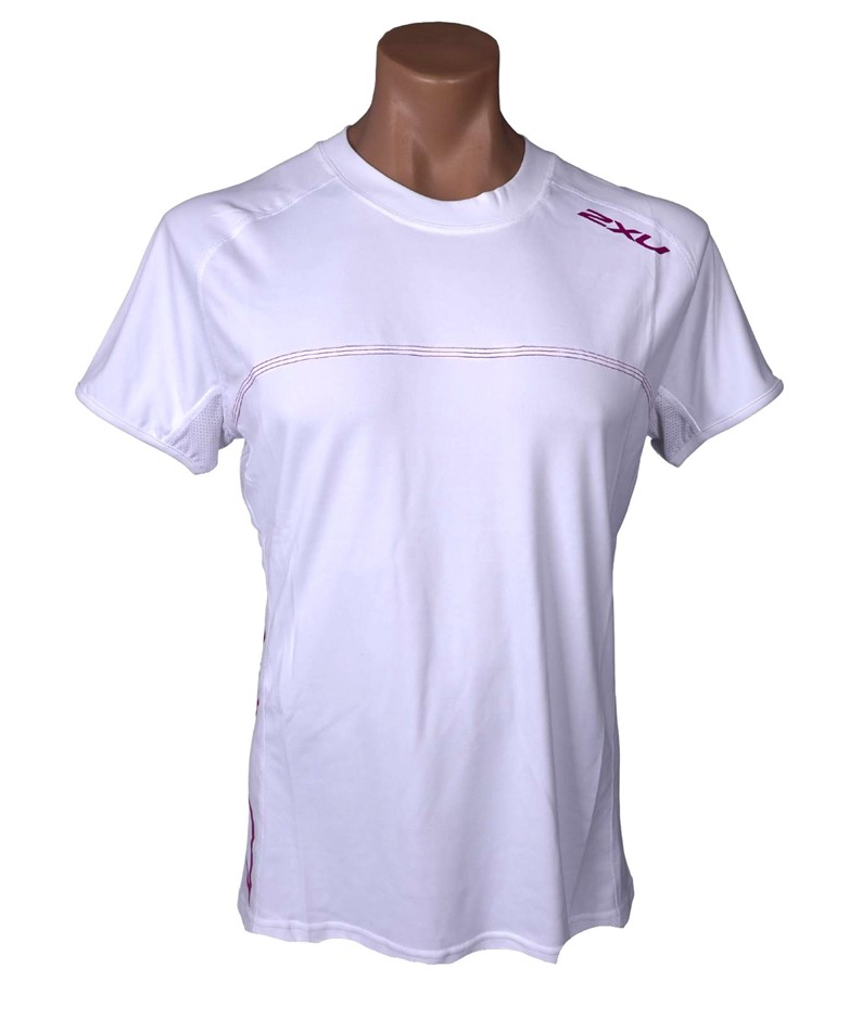 2 x 2XU Women's Sailing Short Sleeve Fibretech Tee, Size M, White/Rose, WY2
