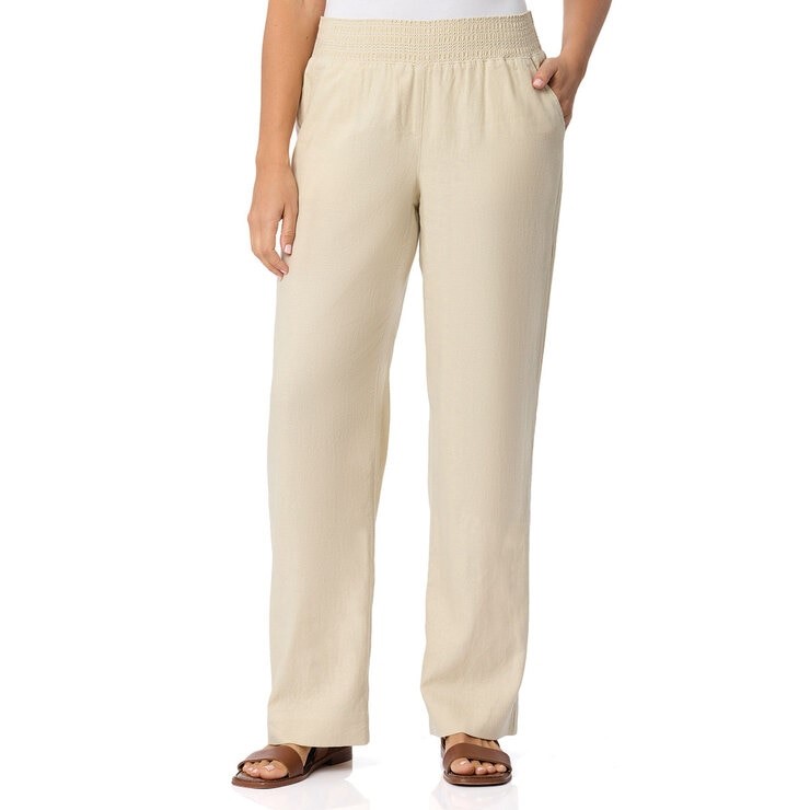BRIGGS Women's Wide Linen Pant, Size M, 55% Flax, Natural. Buyers Note - D