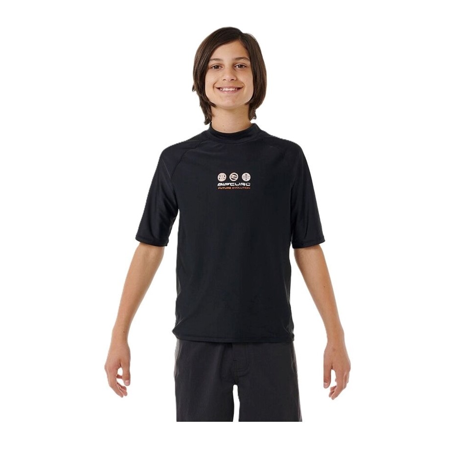 RIP CURL Boy's Future Evolution UV Short Sleeve Rash Vest, Size 10, Black.