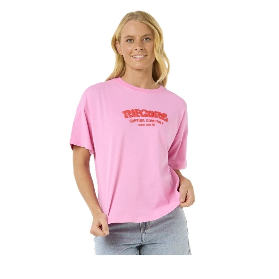 RIP CURL Women's Surf Puff Relaxed Tee, Size 2XS, Pink. RRP: $49.99. Buyer