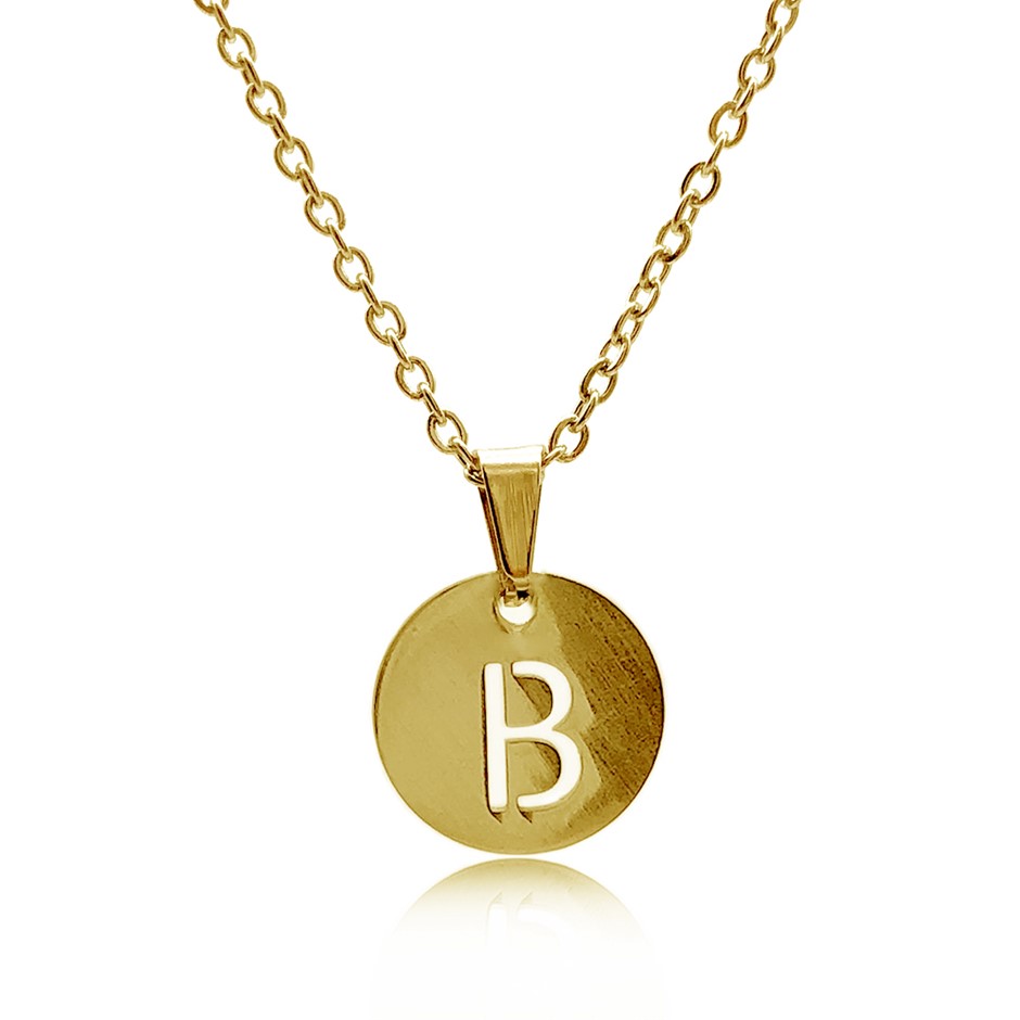 Initial Charm Letter 'B' Gold Plated Pendant Necklace