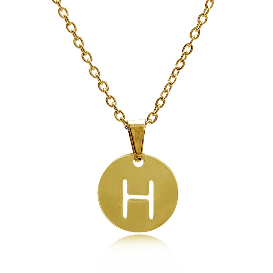 Initial Charm Letter 'H' Gold Plated Pendant Necklace