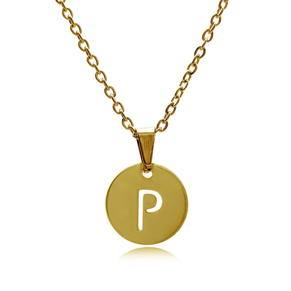 Initial Charm Letter 'P' Gold Plated Pendant Necklace