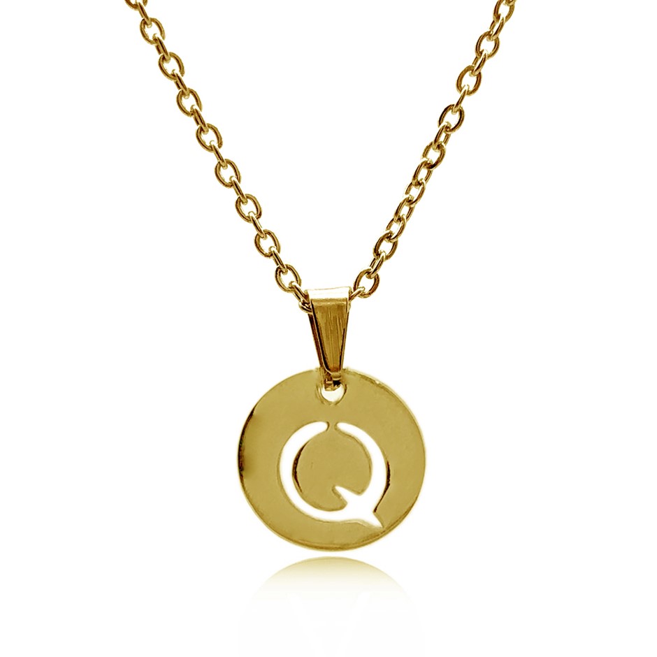 Initial Charm Letter 'Q' Gold Plated Pendant Necklace