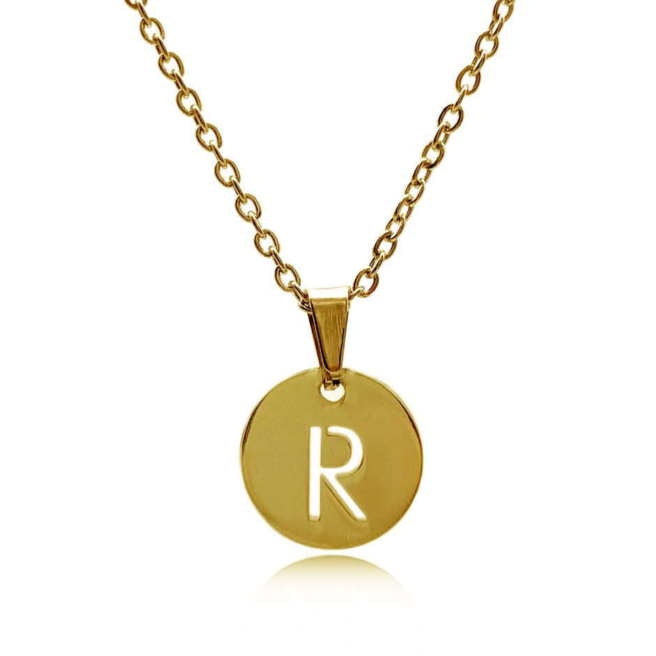 Initial Charm Letter 'R' Gold Plated Pendant Necklace