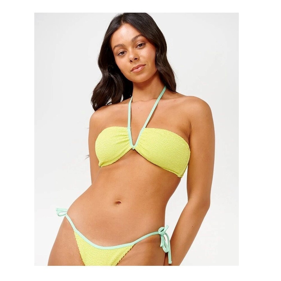 RIP CURL Women's Sunny Side Bandeau Bikini Top - Lime, Size L. RRP: $75.99.