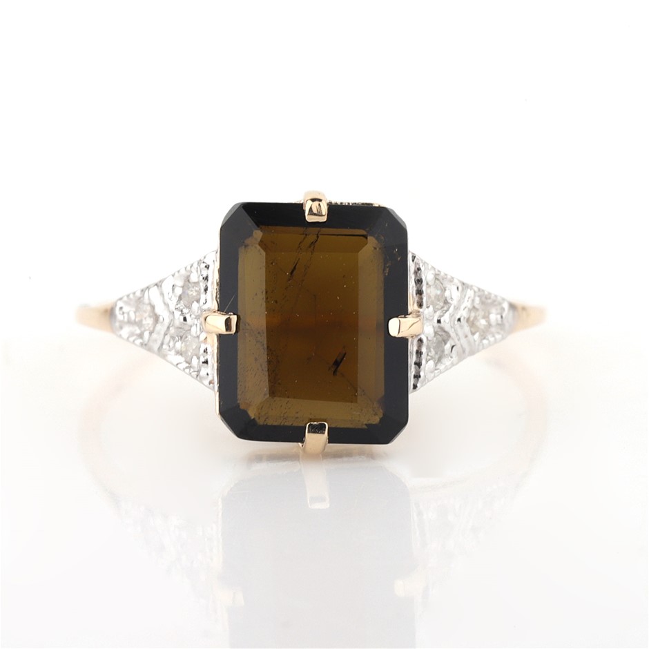 Yellow Gold Natural Tourmaline & Diamond Ring with valuation