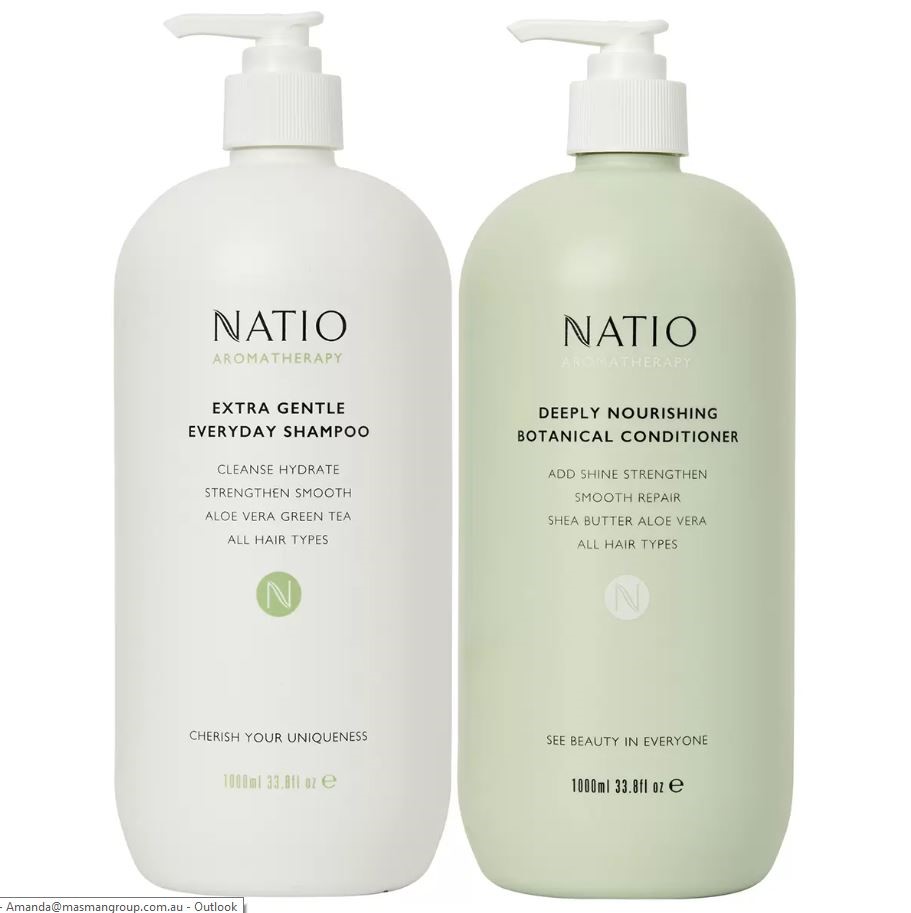 NATIO Aromatherapy Shampoo & Conditioner, Duo Pack, 2 x 1L.