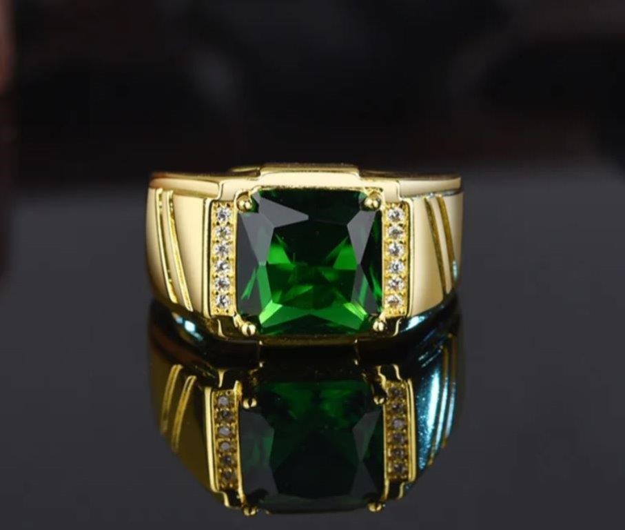 3.0ct Green stones 925 Sterling Silver Ring (s925)-Adjustable