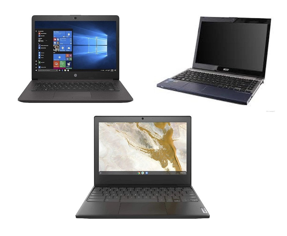 3 x Assorted Laptops: 1 x HP 245 G7 14" Laptop (AMD Ryzen 3). 1 x Lenovo Ch
