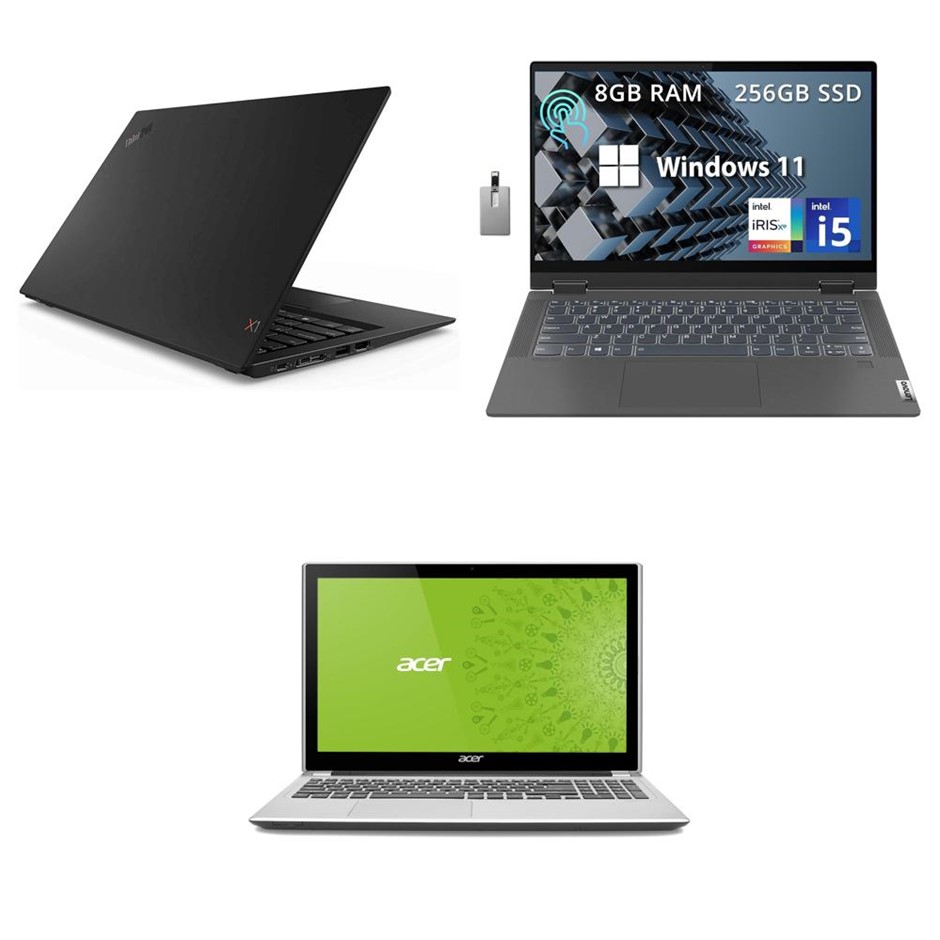 3 x Assorted Laptops: 1 x Lenovo ThinkPad X1 Carbon 6th Gen. 1 x Lenovo Fle