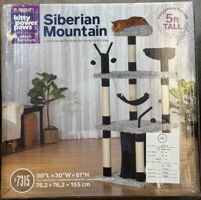 SIBERIAN MOUNTAIN Cat Tree, blue, 5ft tall. NB: Damaged packaging, some par