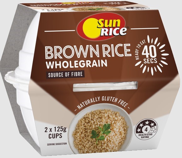 9 x SUNRICE Pack of 2pc Quick Cups Brown Rice 125g.
