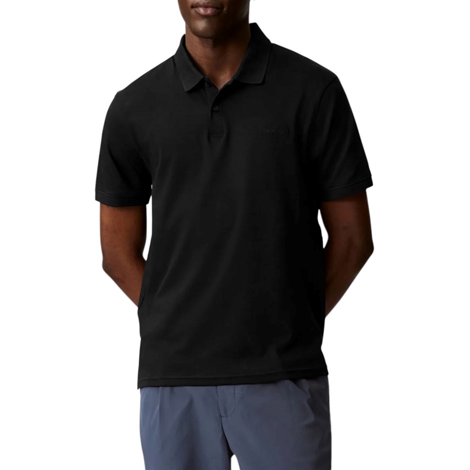 CALVIN KLEIN Men's SS Solid Liquid Touch Polo, Size L, 100% Cotton, Black (